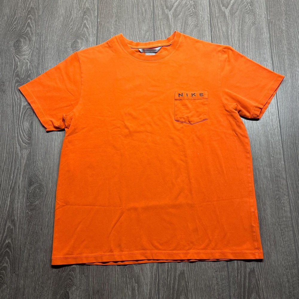 Vintage Nike Embroidered Spell Out Pocket T Shirt XL Orange Streetwear